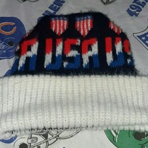 80s USA Winter Knit Hat Olympics Beanie Cap US